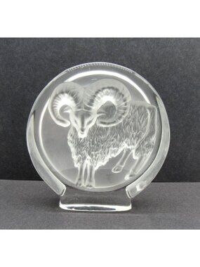 Goat Ram Paperweight Frosted Glass Decor Zodiac Aries 5.2" Sweden